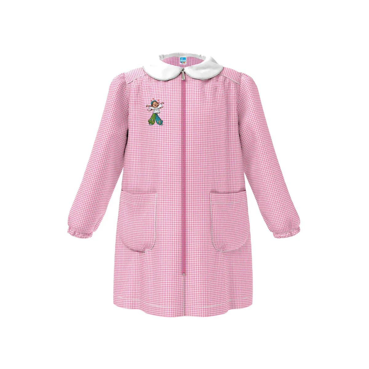 Grembiule Asilo Bimba Rosa con Zip Lunga e Ricamo Ballerina