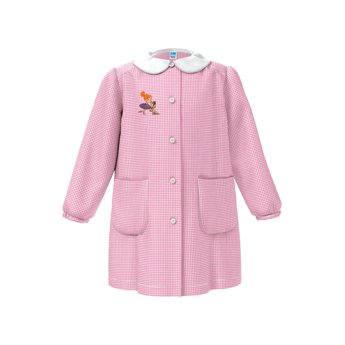 Grembiule Asilo Bambina Rosa con Ricamo Cagnolino