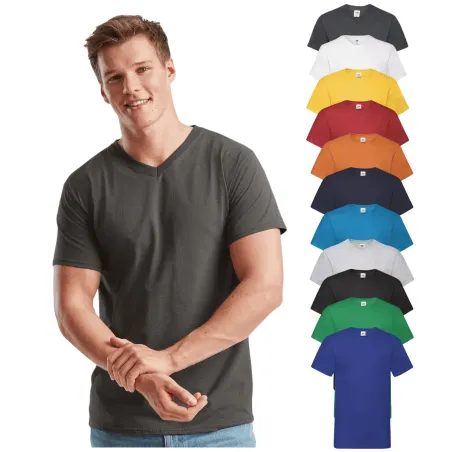 T-Shirt Fruit of The Loom Unisex Scollo a V in Cotone