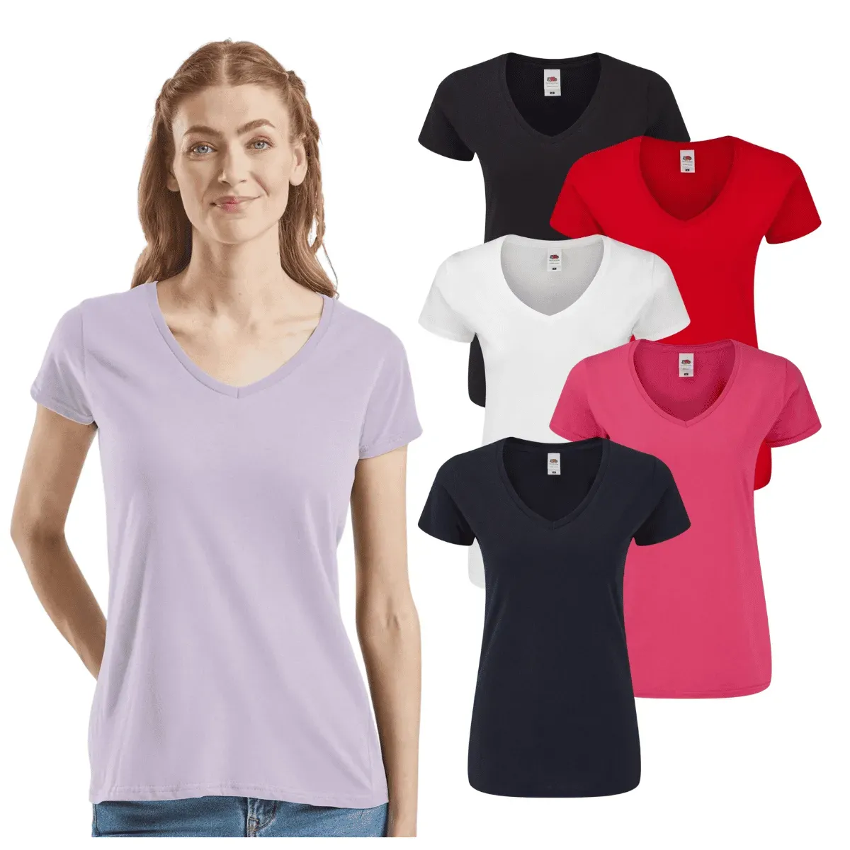 T-Shirt Donna Fruit of The Loom Scollo a V in Cotone