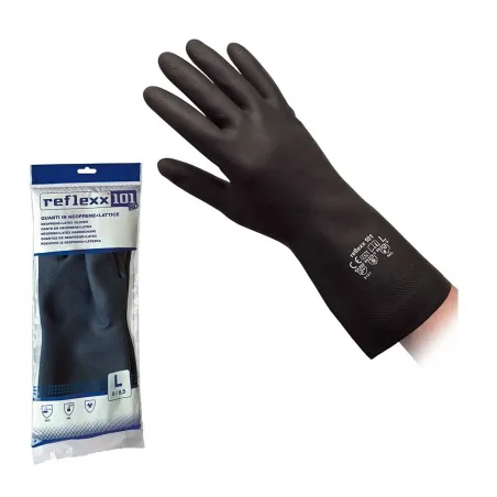 Guanti Neoprene e Lattice Neri Felpati Internamente | Alta Resistenza Chimica | Codice RXX101